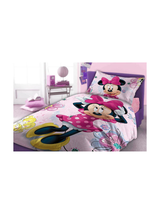 Disney Minnie Σετ Παιδική Παπλωματοθήκη Μονή με Μαξιλαροθήκη Βαμβακερή Pink 160x240εκ.