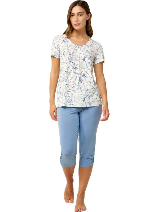 Vamp Vamp Sommer Damen Schlafanzug Set Hellblau...