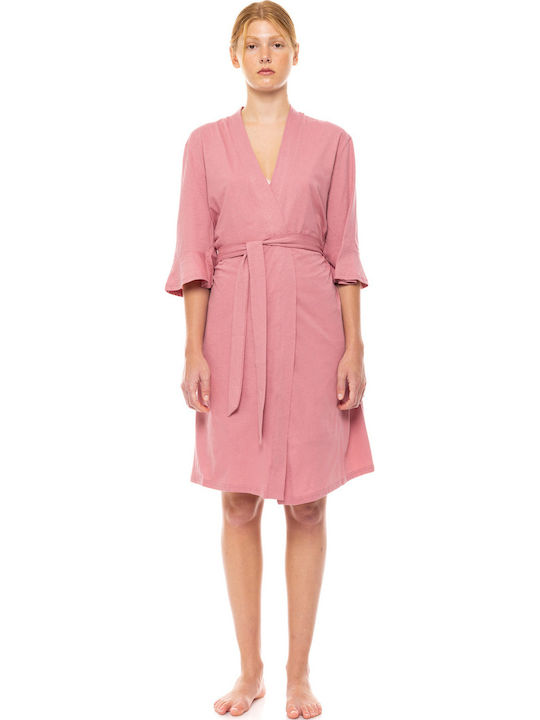 Pink Label Καλοκαιρινή Γυναικεία Ρόμπα Dusty Pink