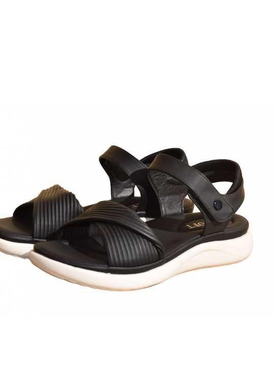 Damen Anatomisch Flache Sandalen Schwarz