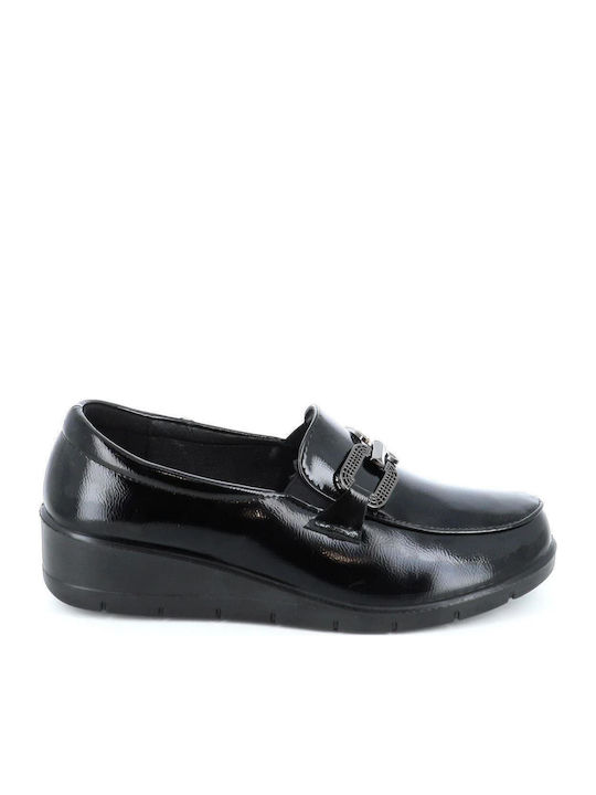 Lackleder Damen Mokassins in Schwarz Farbe