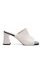 Leather Mules With High Heel In Beige Colour