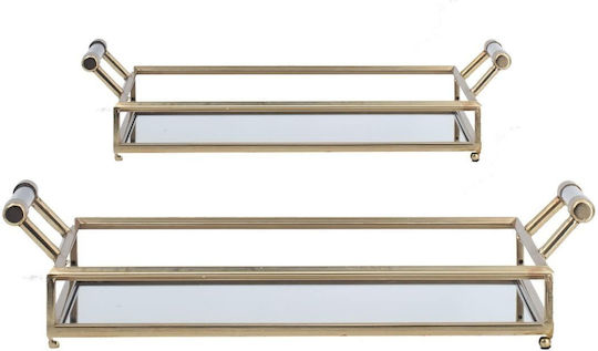 Artekko Decorative Metallic Rectangular Tray with Mirror 56x31x12.5cm 2 Pieces