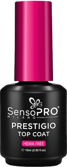SensoPro Prestigio Glossy Top Coat Long Lasting Quick Dry Transparent 15ml