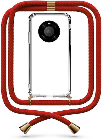 Handyhülle Transparent mit Nackenriemen Rot Huawei Mate 40