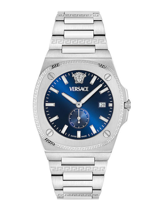 Versace Ανδρικό Ρολόι 40mm Μπαταρίας με Ασημί Μεταλλικό Μπρασελέ