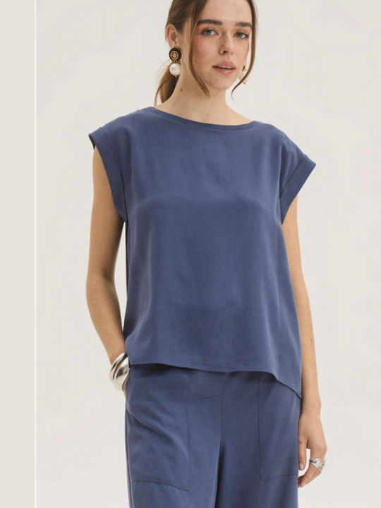 Innocent Damen Bluse Kurzärmelig Blau