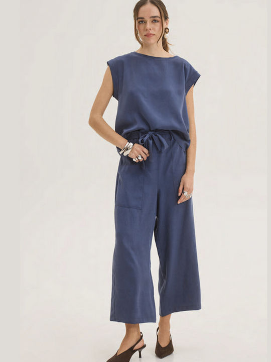 Innocent Damen Stoffhose mit Gummiband in Regulärer Passform Blau