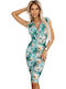Summer Mini Evening Dress Beige Floral On A Turquoise Background