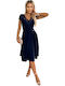 Midi Φόρεμα για Γάμο / Βάπτιση με Δαντέλα Navy Blue