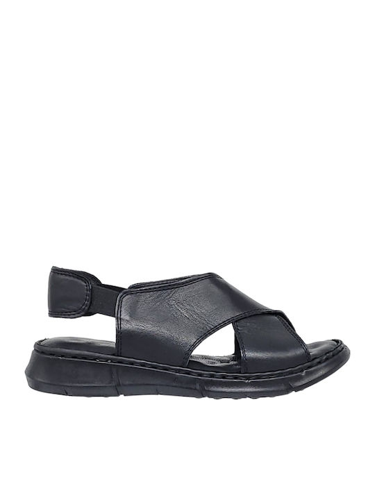 Δερμάτινα Γυναικεία Σανδάλια Flatforms Μαύρα