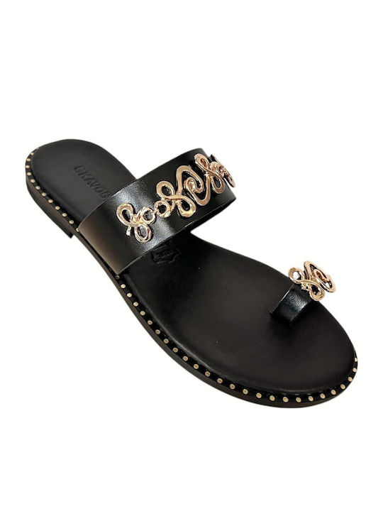 Leather Women's Flat Sandals Black