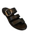 Leather Women's Flat Sandals Black
