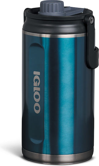 Igloo Stainless Steel Thermos Glass BPA Free 11.892lt Blue with Straw Handle and Mouthpiece