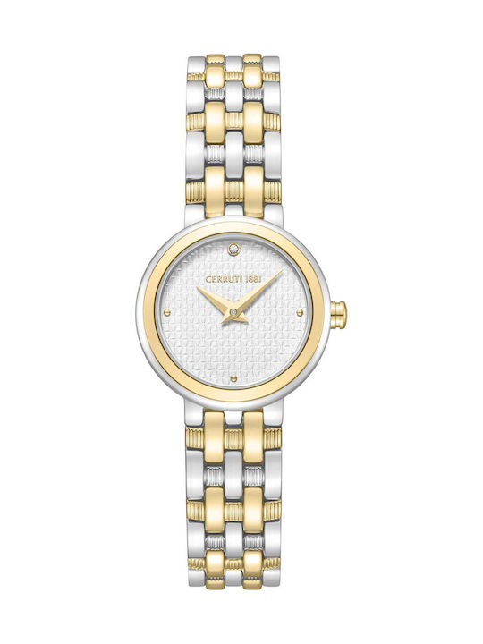 Cerruti Crystals Two Tone Ceas Dama Cu Baterie Cu Brățară Din Metal Argintie