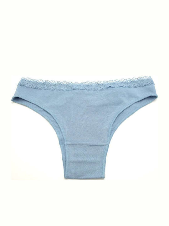 Cotton Women's Briefs with Lace Light Blue
