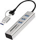 LogiLink Hub USB 3 Porturi USB 3.2 cu Conectare USB-C Gri