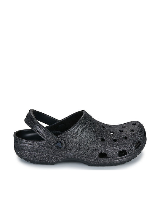 Crocs Classic Glitter Clog Γυναικεία Σαμπό Μαύρα