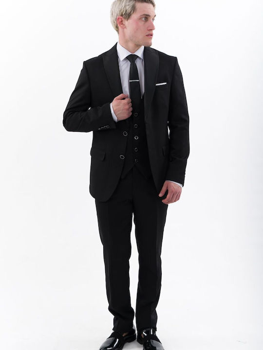 Men's Groom's Suit with Vest Black