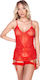 Sexy Babydoll Minikleid Eng Mit Straps Rot