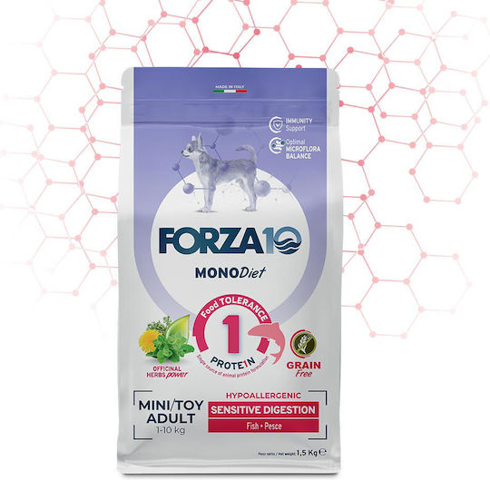 Forza10 Mono Diet Mini 1.5kg Ξηρά Τροφή χωρίς Σιτηρά για Ενήλικους Σκύλους Μικρόσωμων Φυλών με Ψάρια