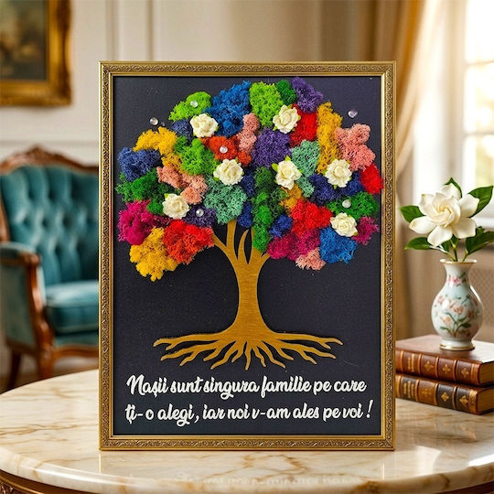 Dekoratives Gemälde Baum Leben Mehrfarbige Natürliche Flechten Botschaft Paten 30x40 cm
