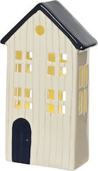 Decorative House Led Dolomite White Blue Door 13.2x6.5x24cm Lumineo