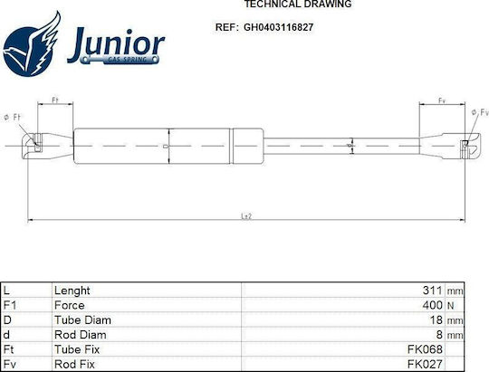 Front Bonnet Shock Absorber 311l-400n Suitable For Bmw Series 6 Coupe Cabrio 2011-2015 F13 F12 F06 51237309119 1 Pc