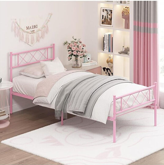 Stewehome Retro Metal Bed Girl Kids Room Pink 90×190 Cm