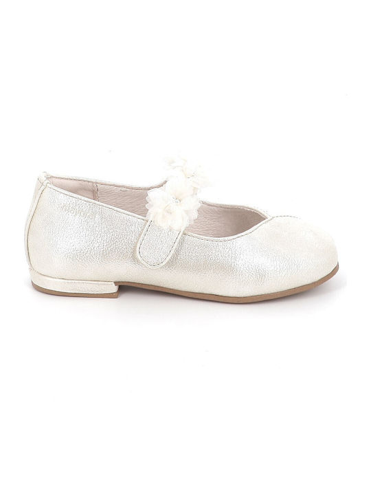 Kids Ballerinas with Hoop & Loop Closure Leather Silver