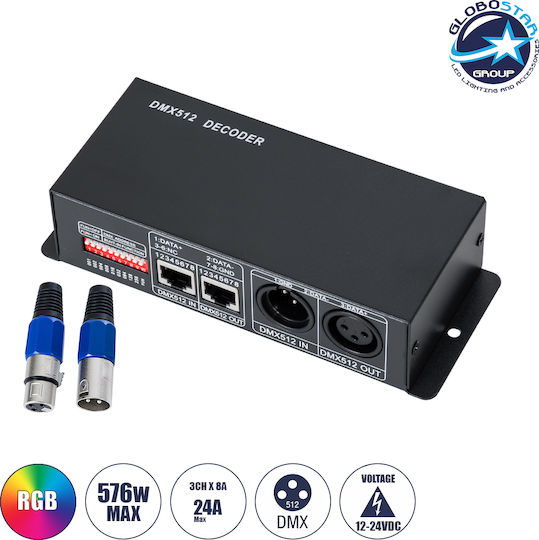 Controler RGB DC DMX Master Dimmer Controller Decodor Viteză Mare 3 x 8A 192W Canale DC