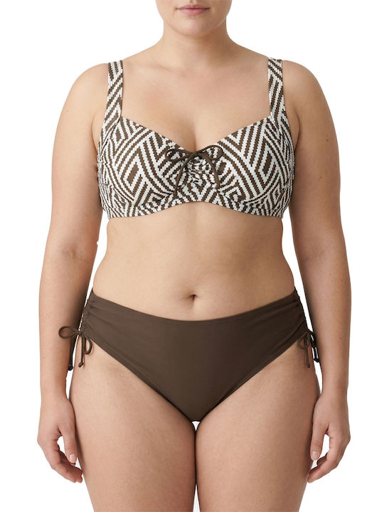 Plus Size Γυναικείο Μαγιό Bikini Χωρίς Μπανέλα Chic Contrast Καφέ-λευκό
