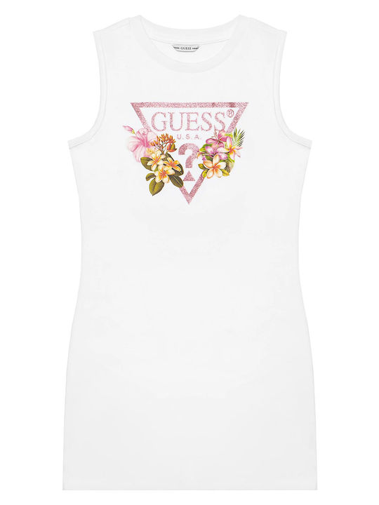 Guess Детска Рокля Без Ръкави Екрю Offwhite