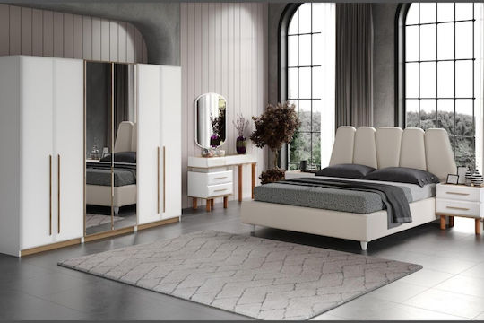 Stewehome Спален Комплект Бял И Дъб Модерен Дизайн 6 Бройки 160x200см