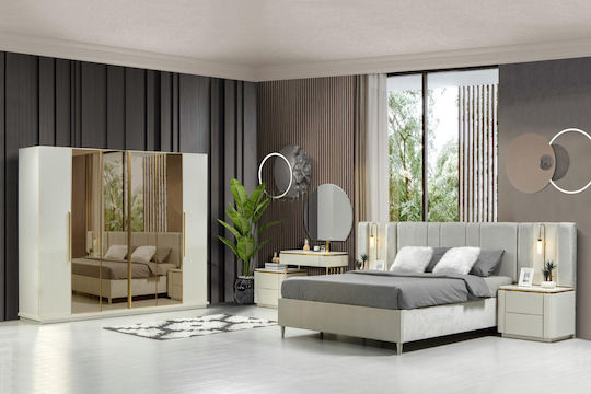 SteweHome Schlafzimmermöbel-Set Weiß Gold Luxus 7 Stück 160x200cm
