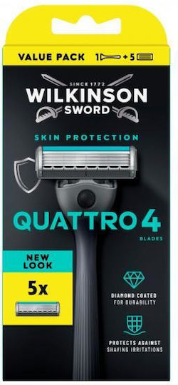 Wilkinson Sword Quattro 4 Razor with Refillable Head 4 Blades