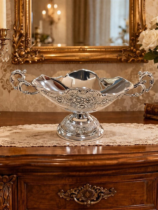 Galifas Decorative Bowl Metal with Pedestal Silver 21x8x10cm 102H:0212