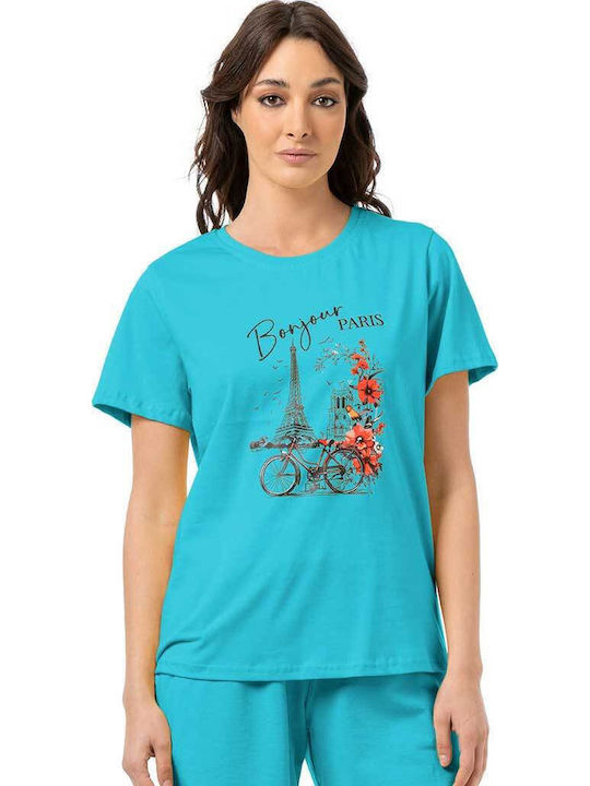 Bodymove Damen Bluse Baumwolle Bonjour Türkis
