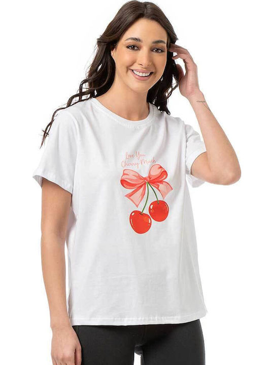 Bodymove Damen Bluse Baumwolle Cherry Weiß