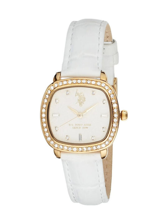 U.S. Polo Assn. Womens Watch Battery with White Leather Strap