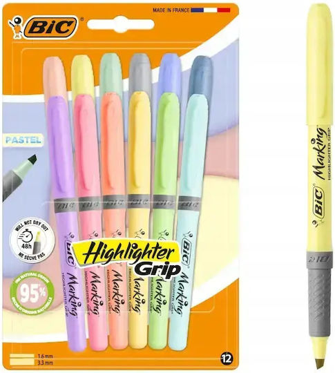 BIC Grip Pastel Μαρκαδόροι Υπογράμμισης Pastel Σετ 12τμχ
