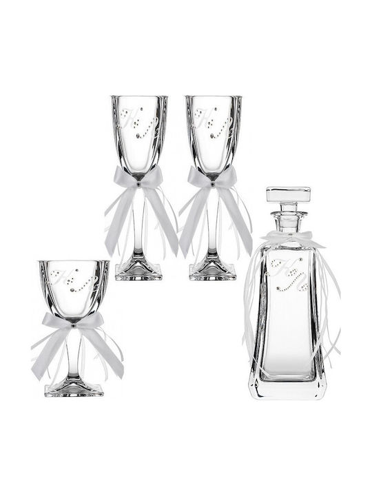 Ioannis European Crystals Dekanter-Set mit Wein- und Champagnergläser aus Kristall Weiß 4 Stück