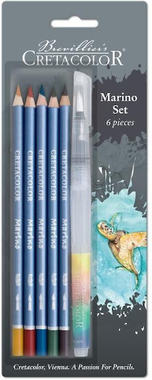 Watercolor Coloured Pencils Marino Set 6 Pieces 5 Coloured Pencils + 1 Empty Water Brush Card Cretacolor