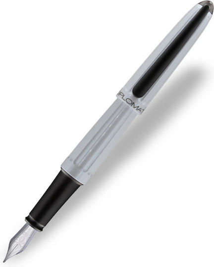 Diplomat Aero Stilou Medium 0.8mm Gri Din Otel Cu Cerneală Albă