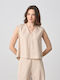 Women's Summer Linen Sleeveless Blouse with V Neckline Ecru