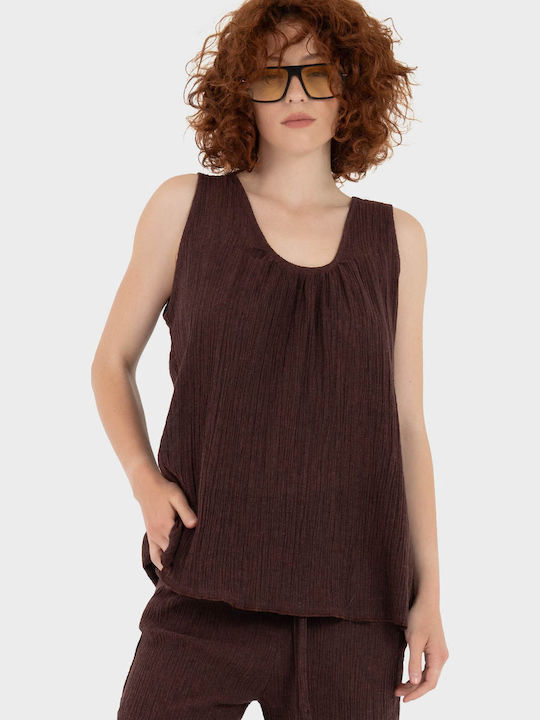Γυναικεία Καλοκαιρινή Μπλούζα Λινή Dark Purple