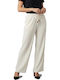 Wide Women's Fabric Trousers in Wide Leg Style Ecru