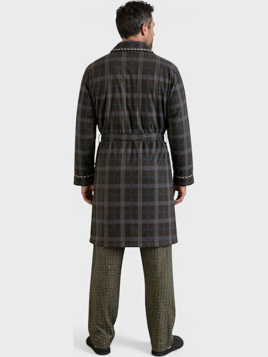 Men's Checked Olive Robe Collection Fleece Cl103-1-Olive