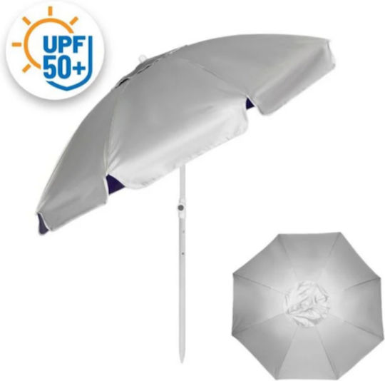 Faltbarer Strandsonnenschirm Mit 2m Durchmesser UV-Schutz Und Silbernem Aerauslass