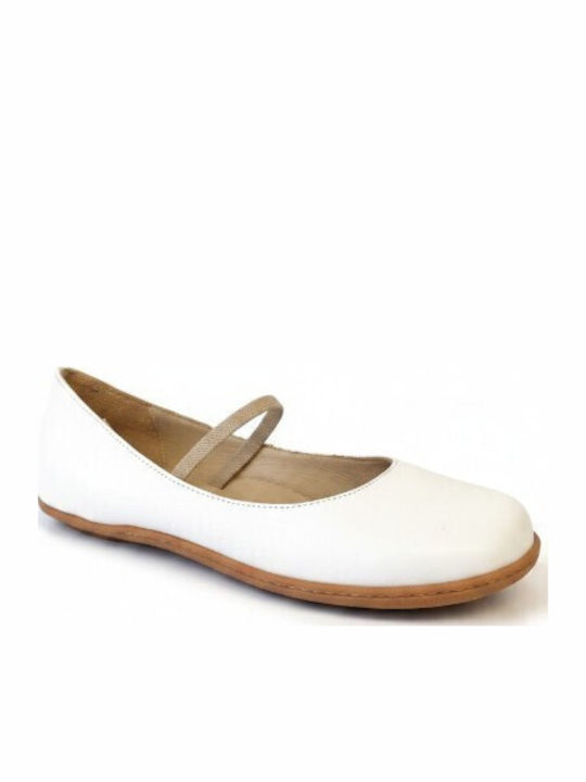 Hello Comfort Leather Women's Ballerina Shoes With Strap In White Colour